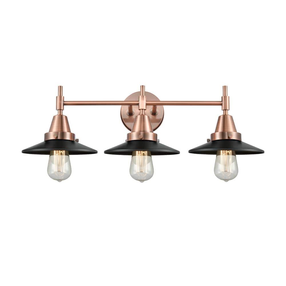 Railroad 26 in. 3-Light Antique Copper, Matte Black Vanity Light with Black Metal Shade price history on PriceWatchPro
