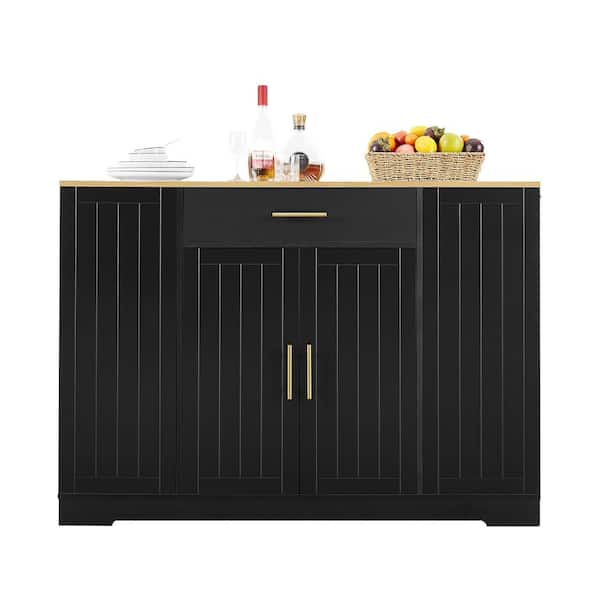 Unbranded 53 in. Modern Farmhouse Design Kitchen Cart with Drawers and Trash Can in Black
