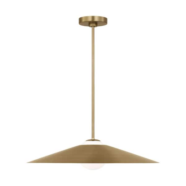 Astra 24 in. W x 5.75 in. H 1-Light Satin Brass Modern Pendant Light with Steel and White Opal Etched Glass Shade