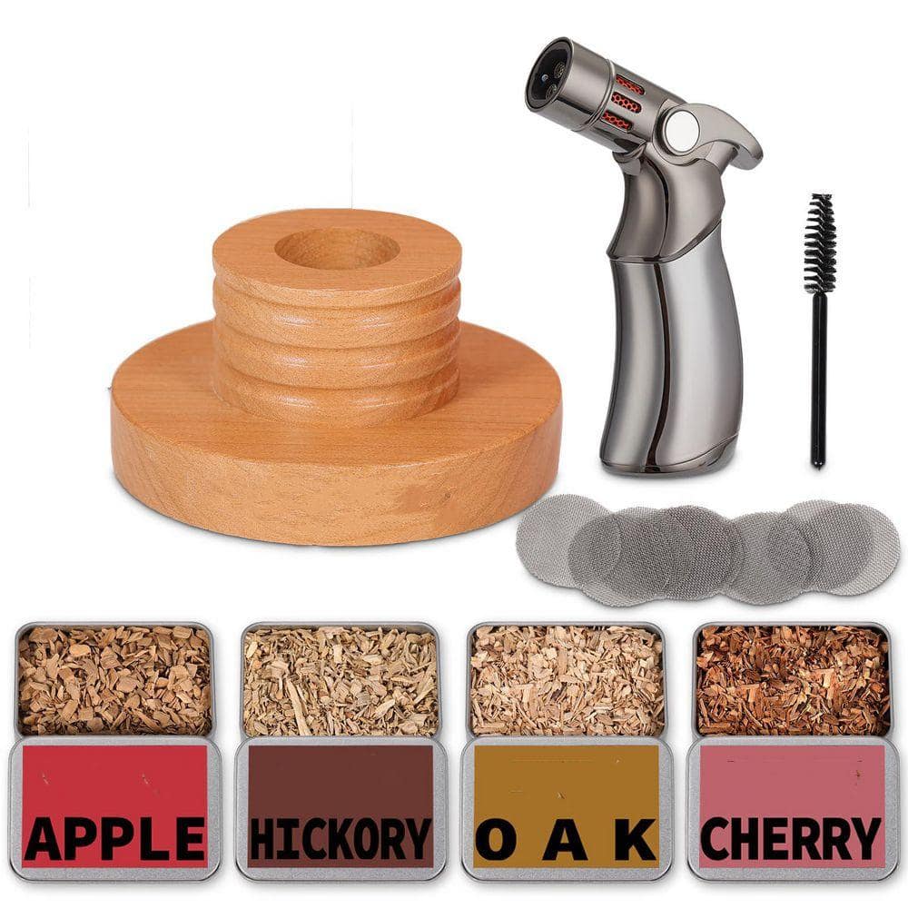 Lynzavix Natural Cherry Wood Cocktail Smoker Kit with Torch and 6