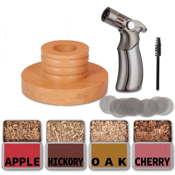 Lynzavix Natural Cherry Wood Cocktail Smoker Kit with Torch and 6