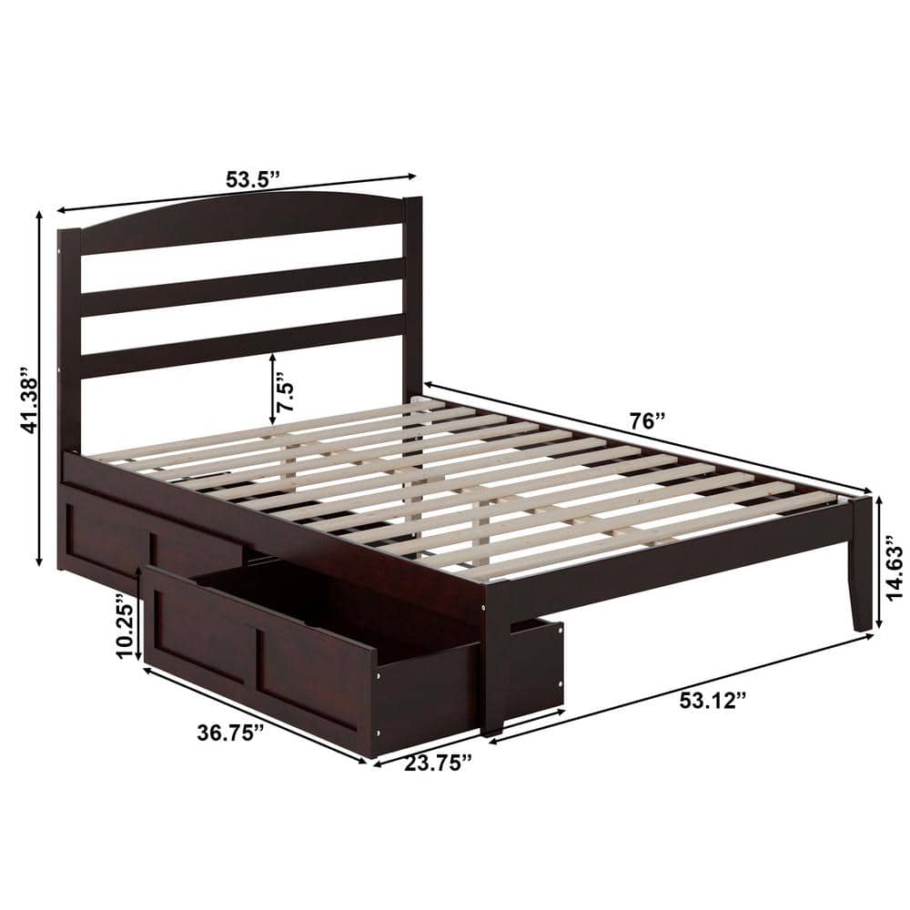 Espresso Full Double Wood Platform Bed with Storage Drawers