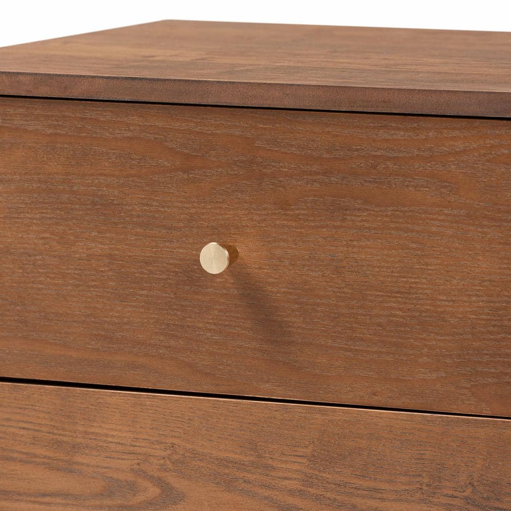 Ash Walnut 2-Drawer Mid-Century Modern Nightstand