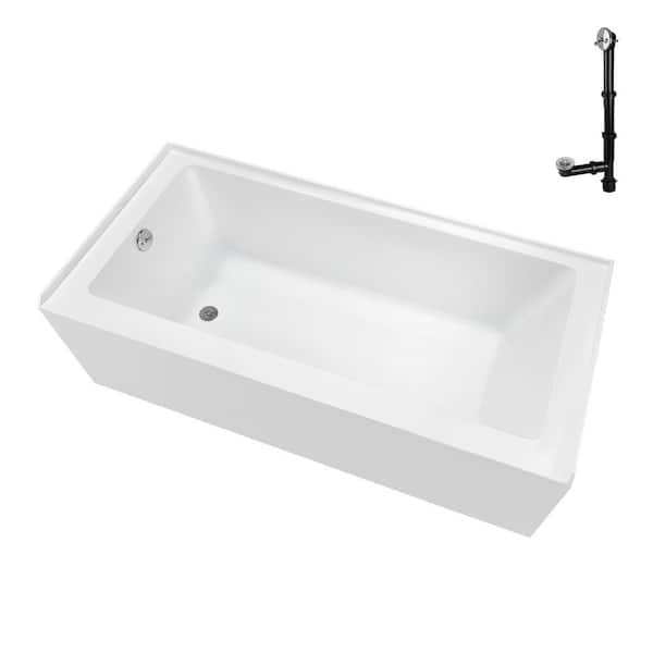 Streamline 66 in. x 32 in. Soaking Acrylic Alcove Bathtub with Left Drain in Glossy White, External Drain in Polished Chrome