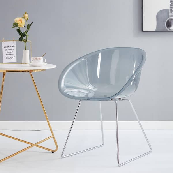 Seafuloy Plastic Transparent Semicircle Side Chair 2-set in Light Gray