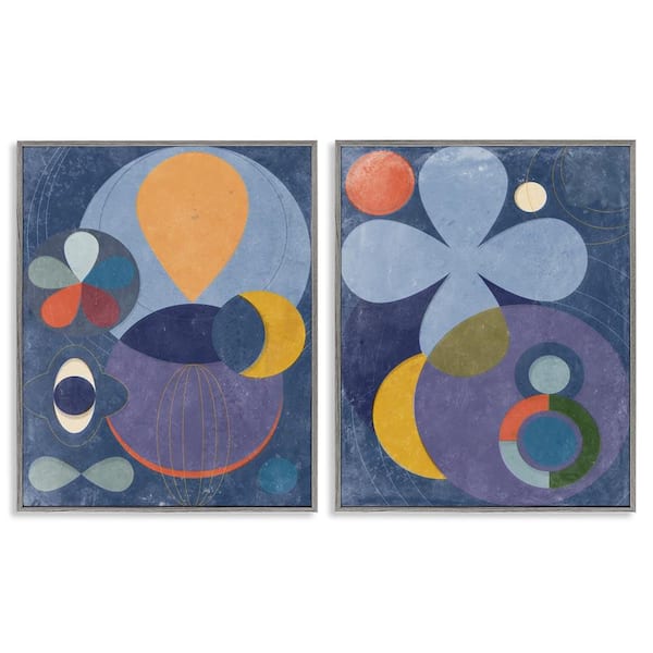 Stupell Industries Retro Mixed Shapes by Victoria Barnes 2 Pieces Gray Framed Abstract Giclee Art Print 20 in. x 16 in.