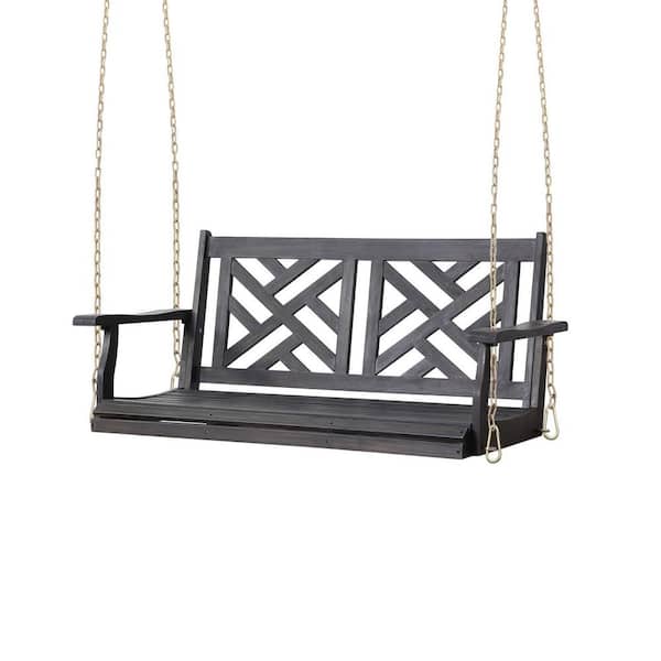 Anky 49.25 in. W 2-Person Dark Gray Wood Patio Porch Swing