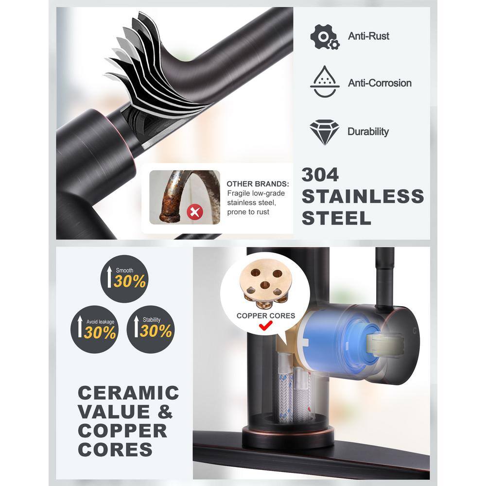 Oil Rubbed Bronze Touchless Pull-Down Kitchen Faucet with Spray