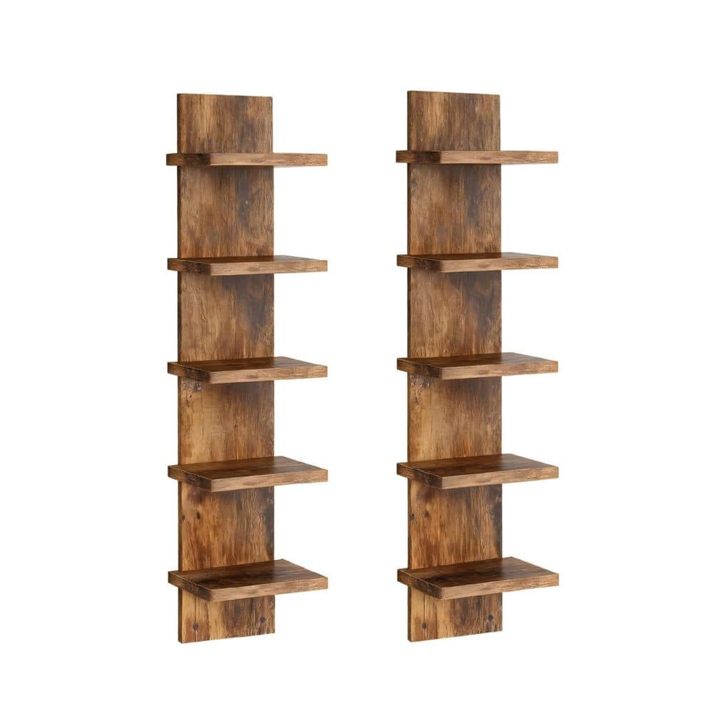 Modern (Set of 2) 5 Tier 6 in. W x 6 in. D Brown Wood Decorative