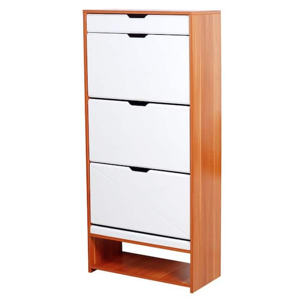 Tatahance 53.7 in. H x 24.8 in. W Brown Wood Shoe Storage Cabinet with 3 Flip Drawers