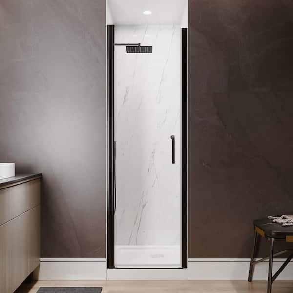 24-26 in. W x 72 in. H Pivot Frameless Shower Door in Matte Black with Clear Glass