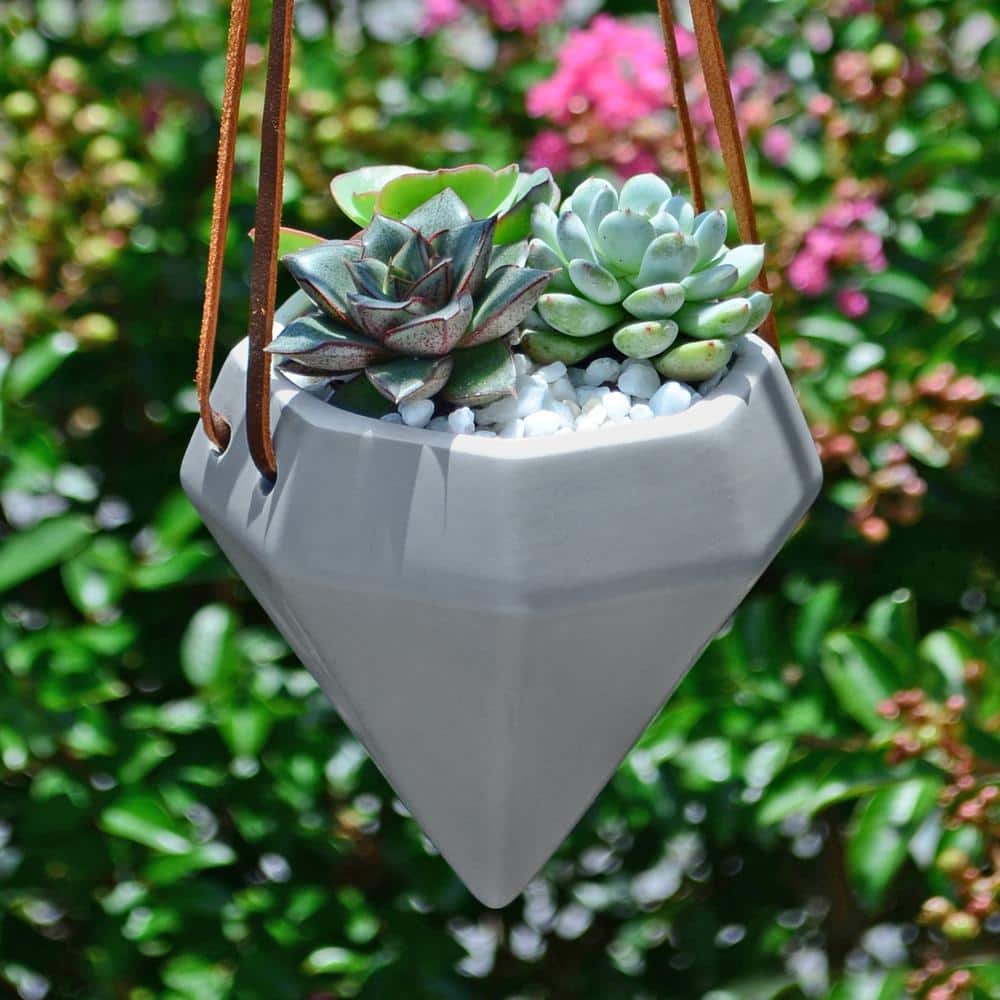 Elysian Glam Modern Light Gray Ceramic Cone Hanging Planter