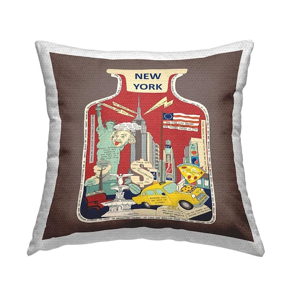 Stupell Industries New York City Urban Landmark Facts Multi-Color Square Outdoor Throw Pillow