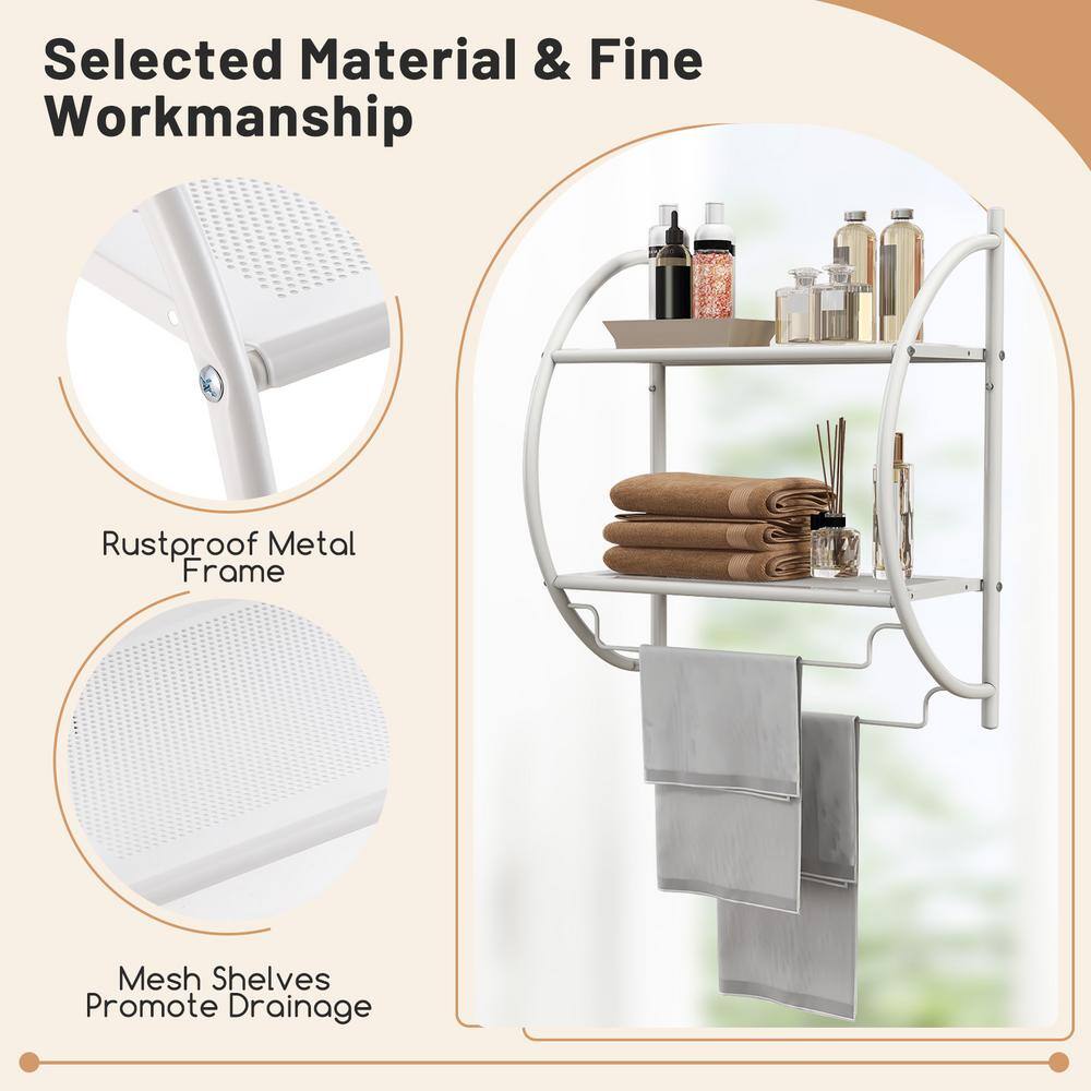 White Metal Wall Mounted 2-Tier Bathroom Towel Rack