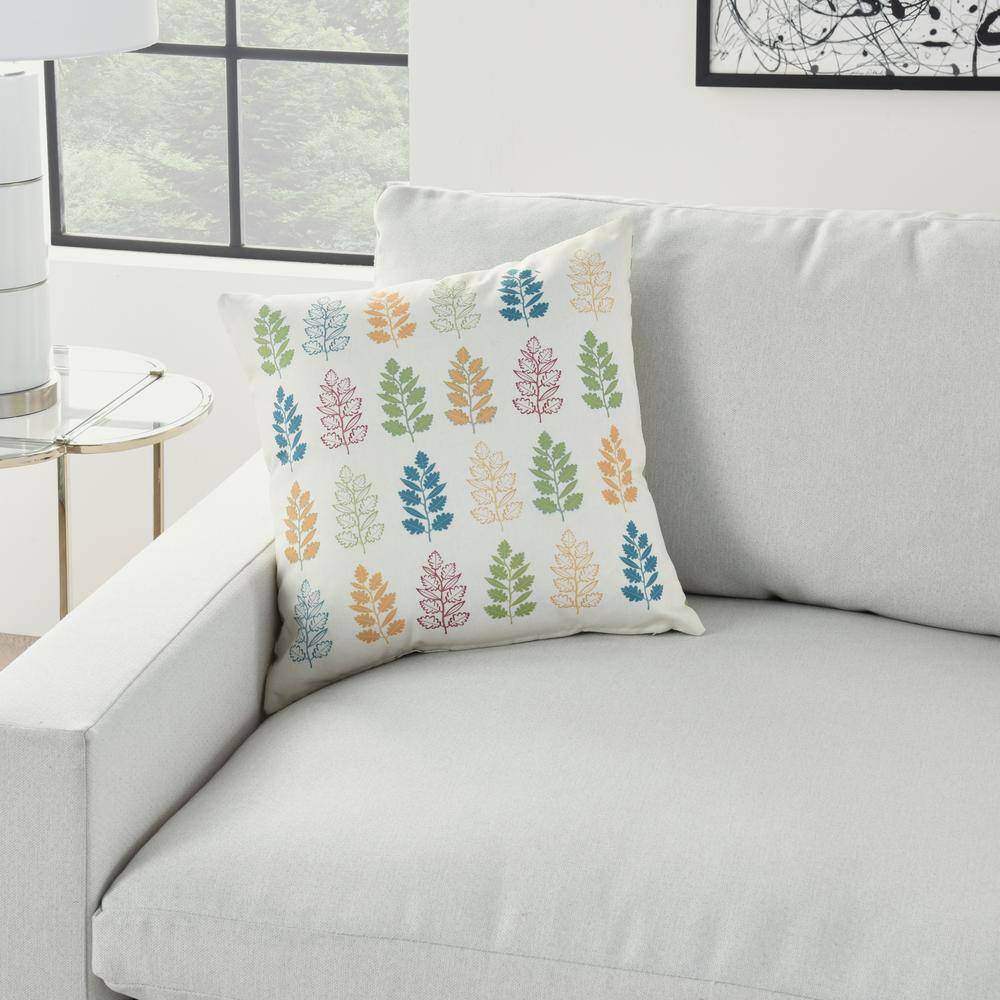 Multicolor Embroidered Leaf and Chevron 18" Square Throw Pillow