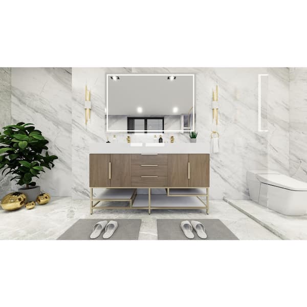 BV Better Vanity Bethany 59 in. W. x 20 in. D x 36 in. H Double Sink Freestanding Bath Vanity in Light Oak with White Acrylic Top