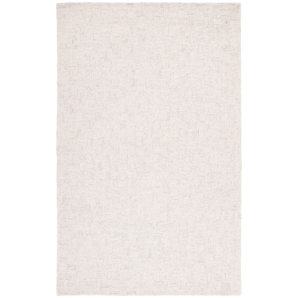 Elegant Ivory & Light Grey Hand-Tufted Wool Area Rug, 5' x 8'