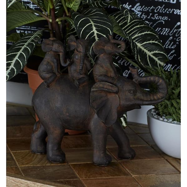 Litton Lane 4 in. x 10 in. Brown Polystone Elephant Sculpture