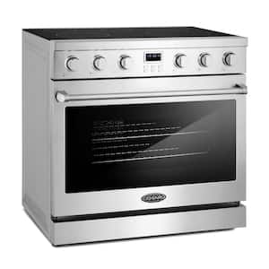 Commercial Style 36 in. 6.0 cu. ft. Electric Range with 5 Elements Glass Cooktop and Convection Oven in Stainless Steel