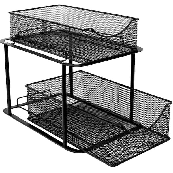 Sorbus 2 Tier Organizer Baskets with Mesh Sliding Drawers (Black)