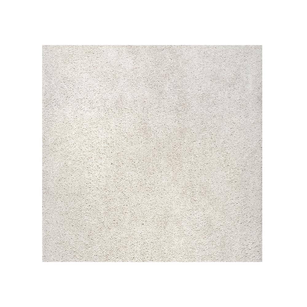 White Synthetic Square Shag Rug, 5' 3"