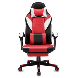 Office Red Faux Leather Gaming Chair with Footrest and Lumbar Support