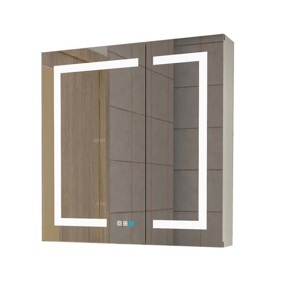 30 in. W x 30 in. H Rectangular Sliver Aluminum Medicine Cabinet with Mirro