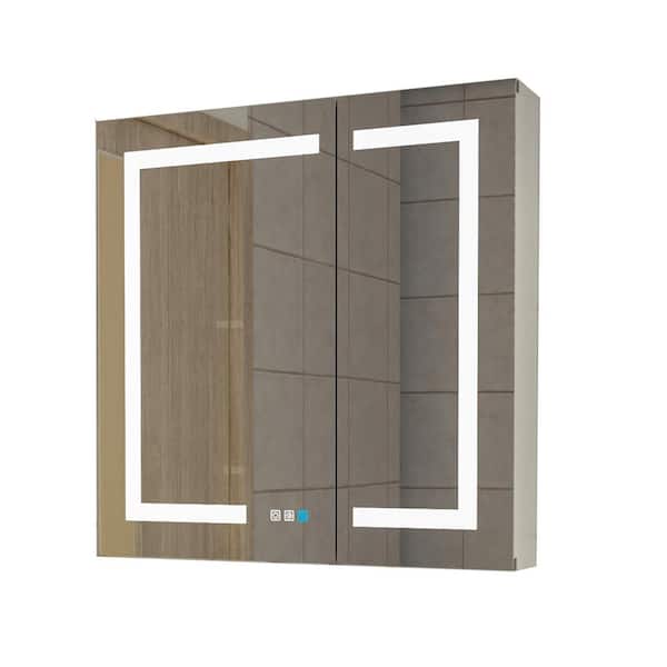 Unbranded 30 in. W x 30 in. H Rectangular Sliver Aluminum Medicine Cabinet with Mirror