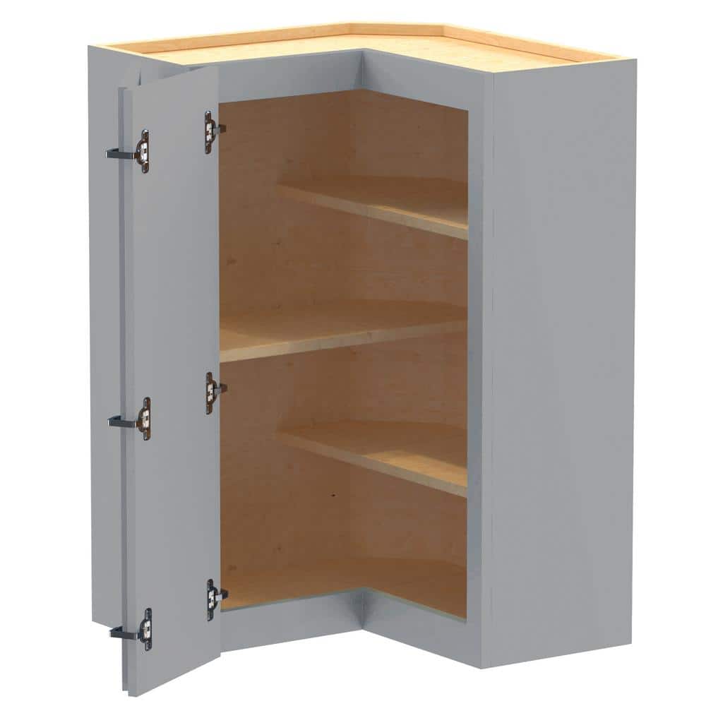 Newport 24 in. W x 24 in. D x 36 in. H Assembled Plywood Wall Kitchen Corner Cabinet in Pearl Gray Painted with Shelves