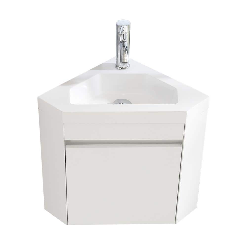 Wonline 15.75 in. W x 15.75 in. D x 19.49 in. H Corner Bath Vanity in White with White Top with White Sink