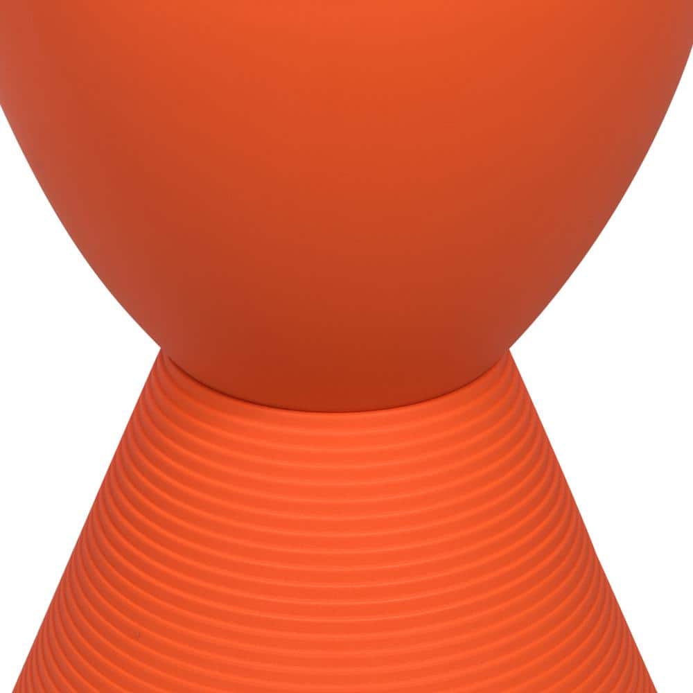 Modern Round Orange Plastic Side Table with Ribbed Leg