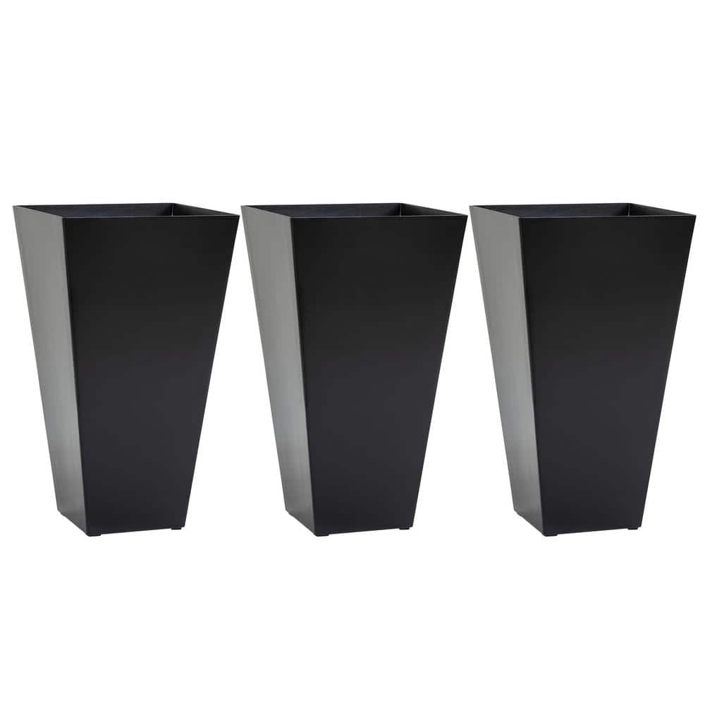 Black Tall Plastic Indoor/Outdoor Planters Set of 3