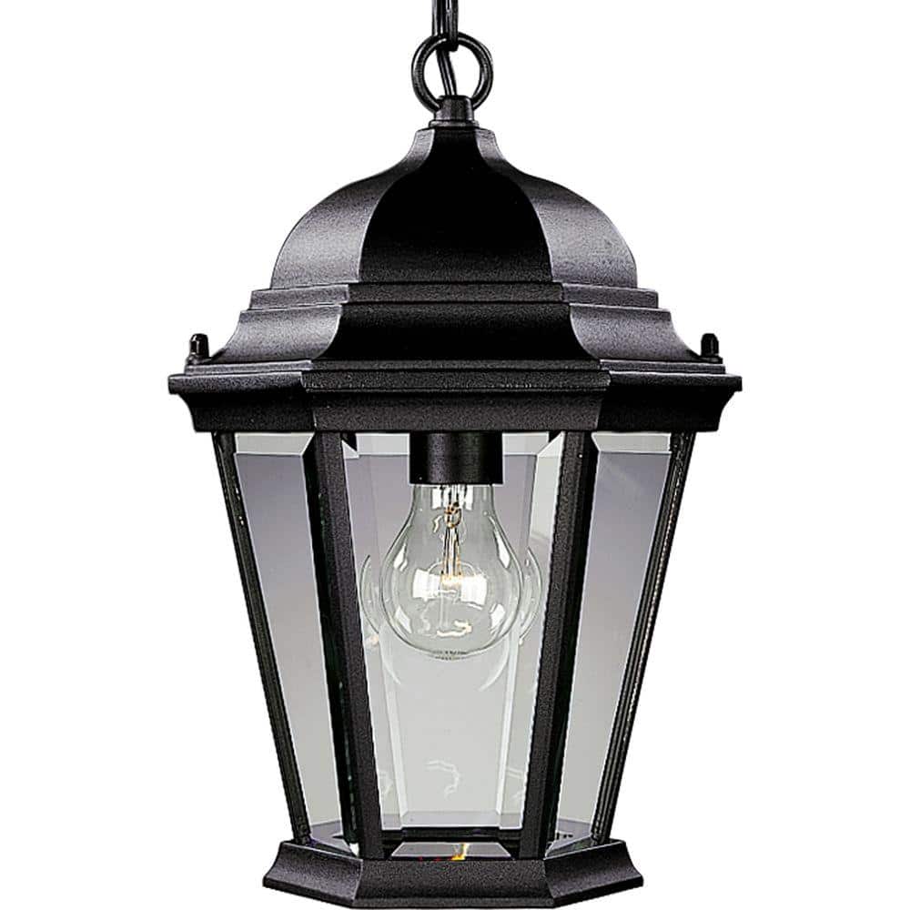 Textured Black Glass Outdoor Hanging Lantern
