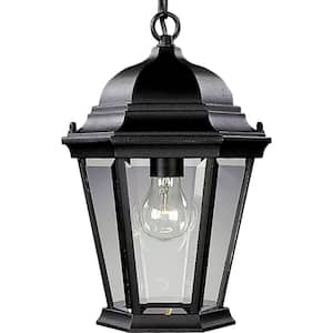 Welbourne Collection 1-Light Textured Black Clear Beveled Glass Traditional Outdoor Hanging Lantern Light