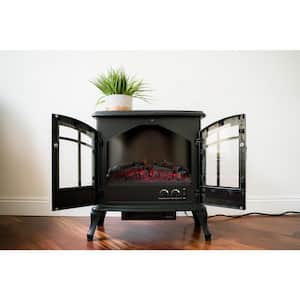 24.7 in. H Black Freestanding Portable High/Low Heat Wired Fire Stove with Manual Control, Bulb Flame Effect