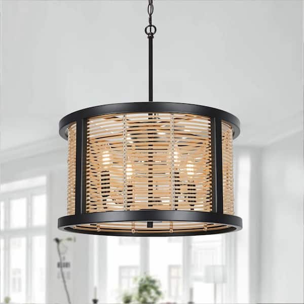 Etherea 4-Light Farmhouse Black Cage Rustic Chandelier, Adjustable Height Industrial Pendant Dining Room Ceiling Light