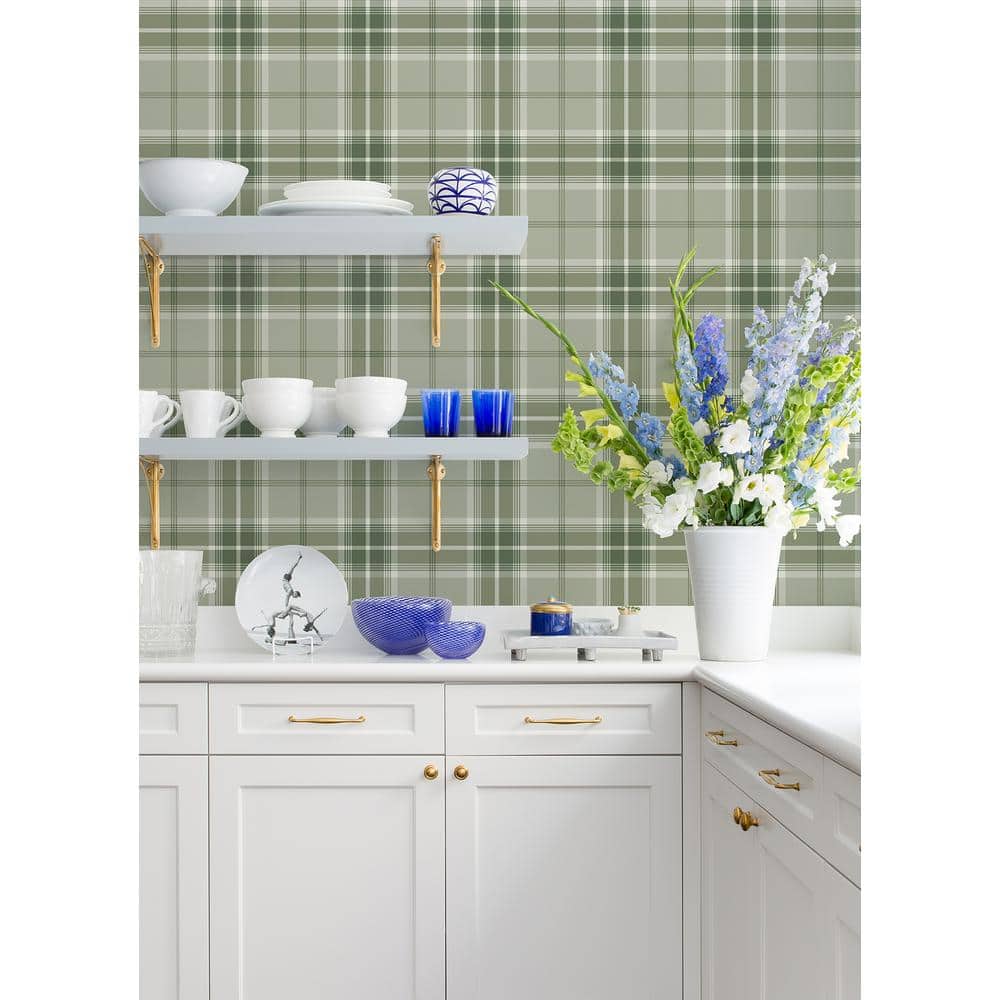 Sala Green and White Plaid Non-Woven Wallpaper