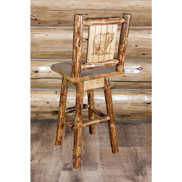 Glacier 30 in. Laser Engraved Bear Motif Swivel Bar Stool