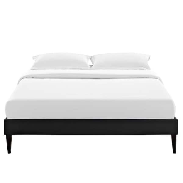 MODWAY Tessie Black Fabric Full Bed Frame with Squared Tapered Legs