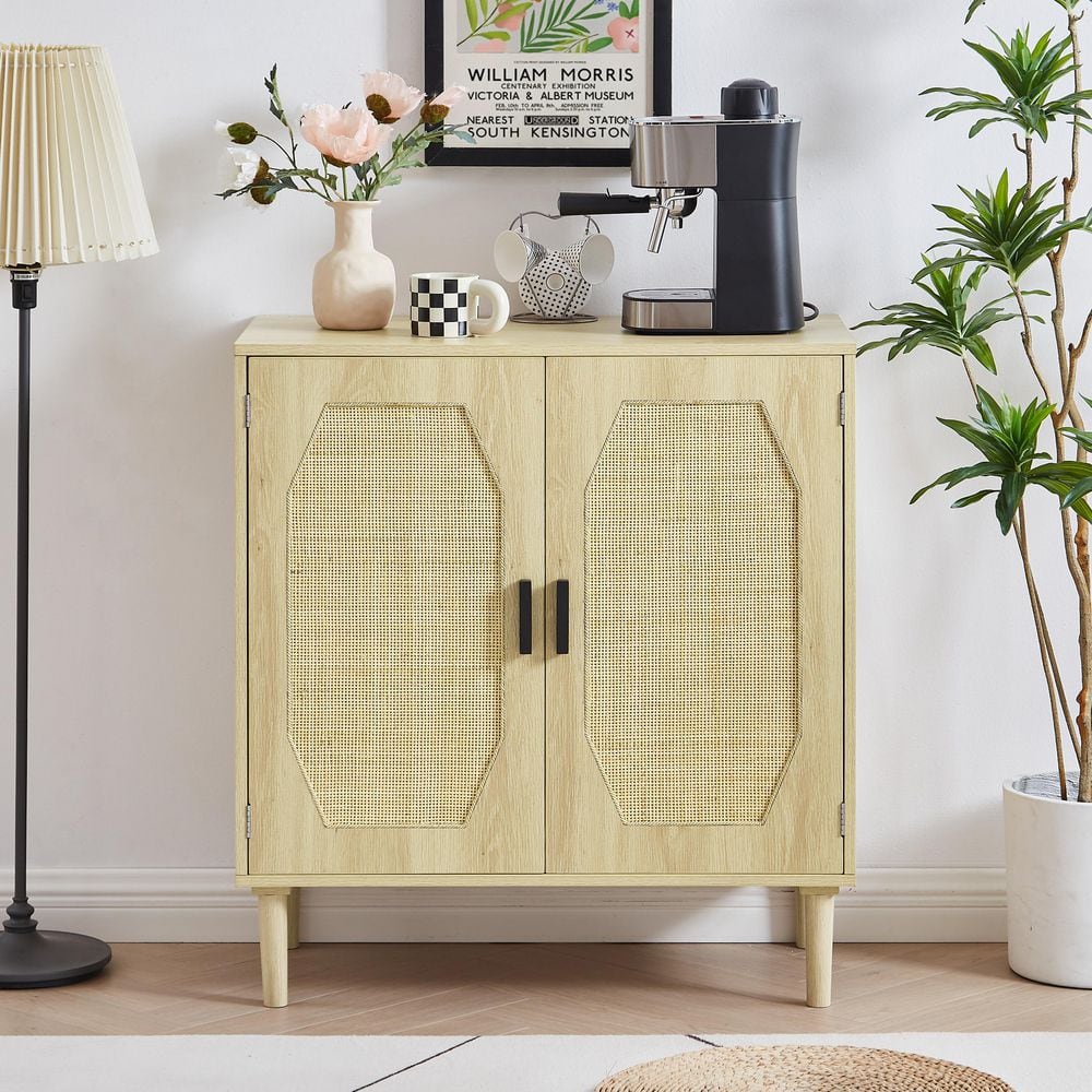 Tileon Natural Kitchen Storage Cabinets with Rattan Decorative Doors ...