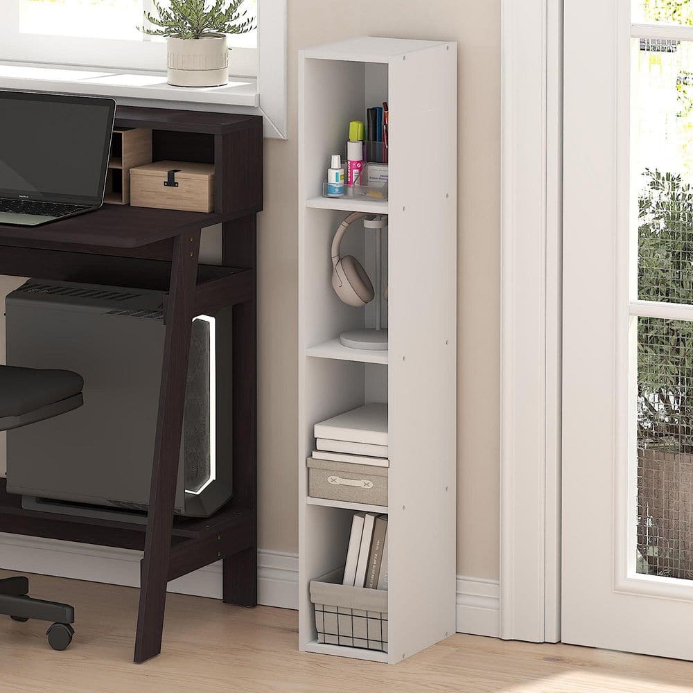 Fulda 41.6 in. Tall White Wood 4-Shelf Bookcase