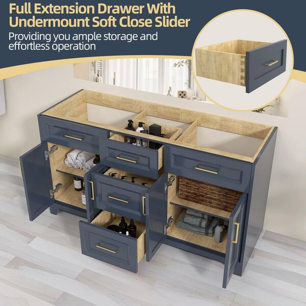 NTQ 60 in. W x 21.5 in. D x 33.5 in. H Bath Vanity Cabinet