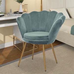 17.7 in. Seat Height Sage Velvelt Upholstered Accent Leisure Armchair Vanity Chair with Golden Metal Legs