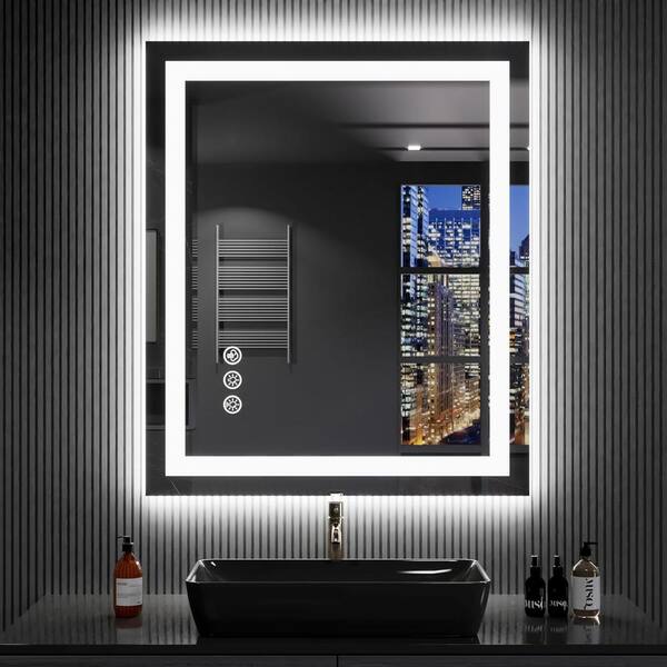 24 in. W x 32 in. H Rectangular Frameless LED Frontlet,RGB Backlit Anti-Fog Tempered Glass Wall Bathroom Vanity Mirror