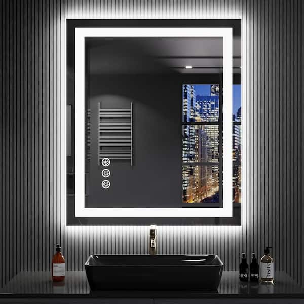24 in. W x 32 in. H Rectangular Frameless LED Frontlet,RGB Backlit Anti-Fog Tempered Glass Wall Bathroom Vanity Mirror