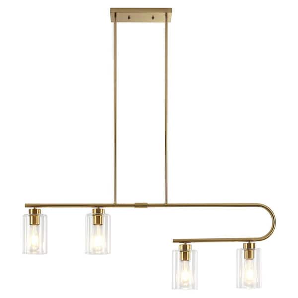 4-Light Brass Linear Chandelier for Dining Room No Bulbs Included