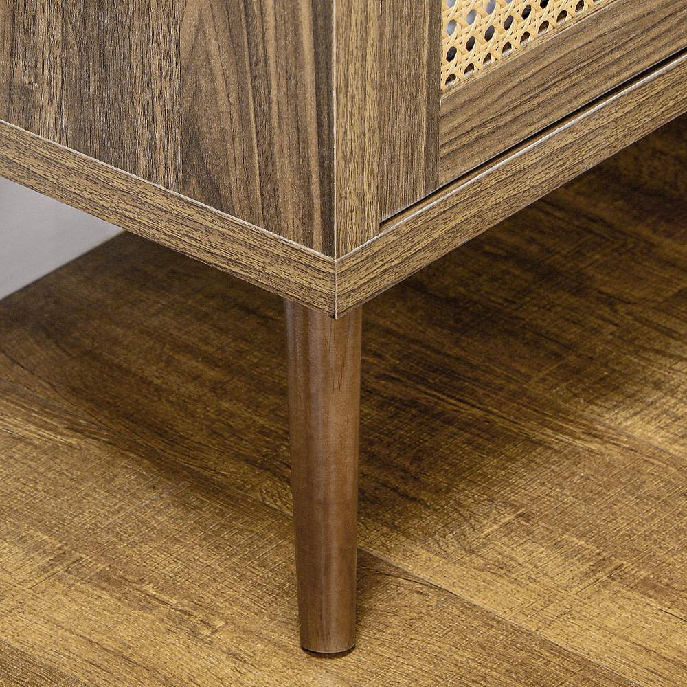 Versatile Brown Sideboard Buffet Cabinet with Rattan Doors