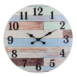 23.6 in. Worn Blue and White Coastal Wall Hanging Clock