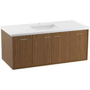 Jute 48 in. W x 22 in. D x 20 in. H Single Sink Floating Bath Vanity in Walnut Flex with White Quartz Top