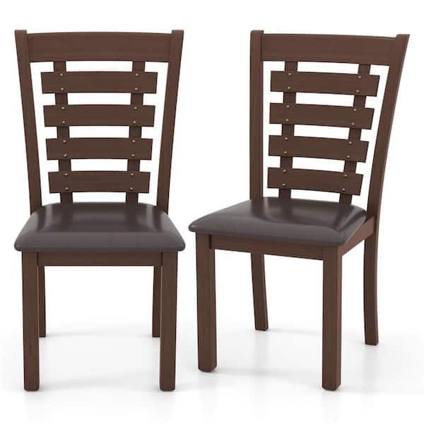 Costway Brown PU Leather Dining Chair Set of 2